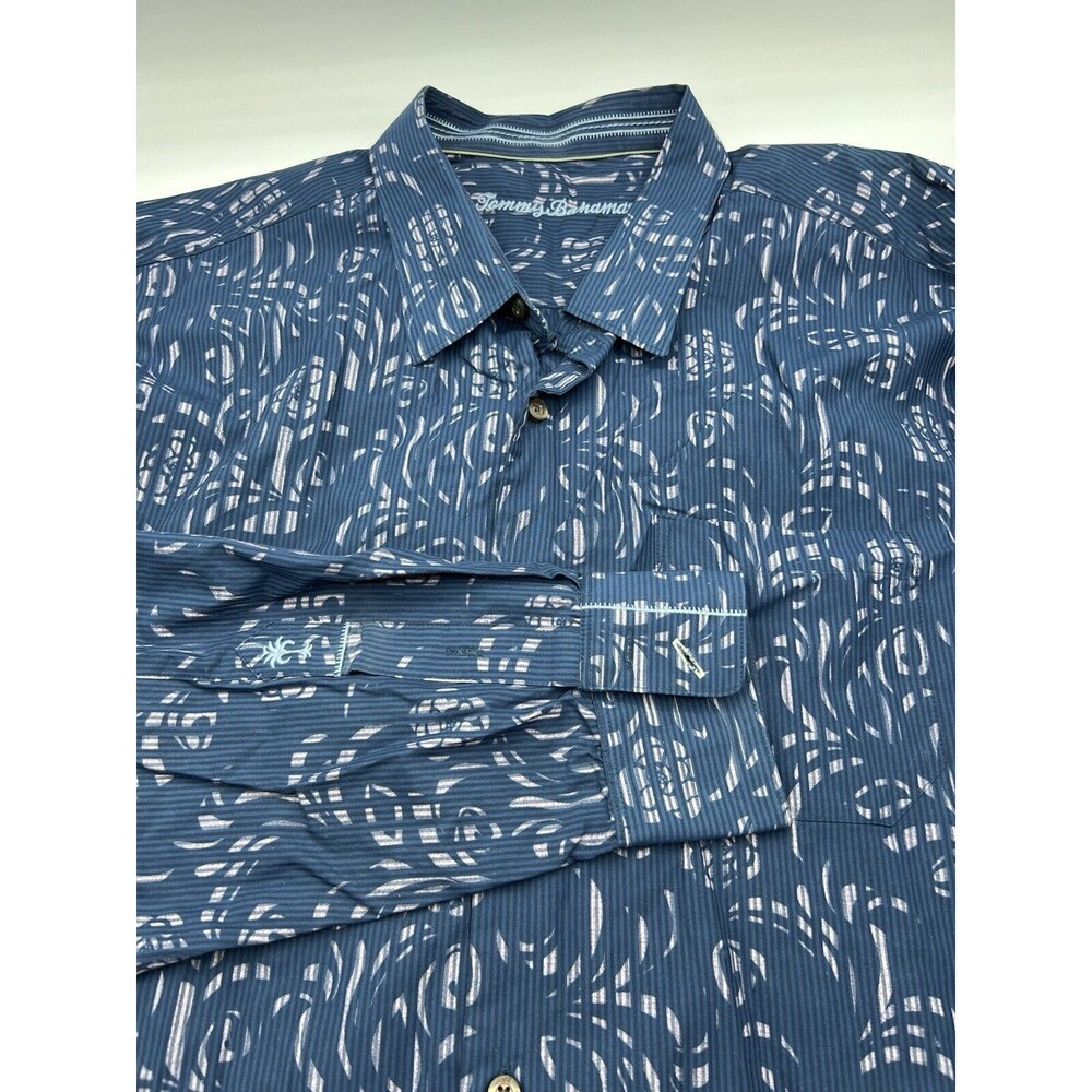 Tommy Bahama Men's X Large‎ Long Sleeve Silk Cotton Blend Blue Floral Tropical